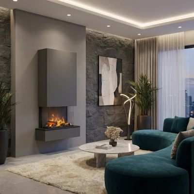 Glow Fire Hölderlin Tall Grauer Wandmontierter Wasserdampfkamin – Realistischer Flammeneffekt